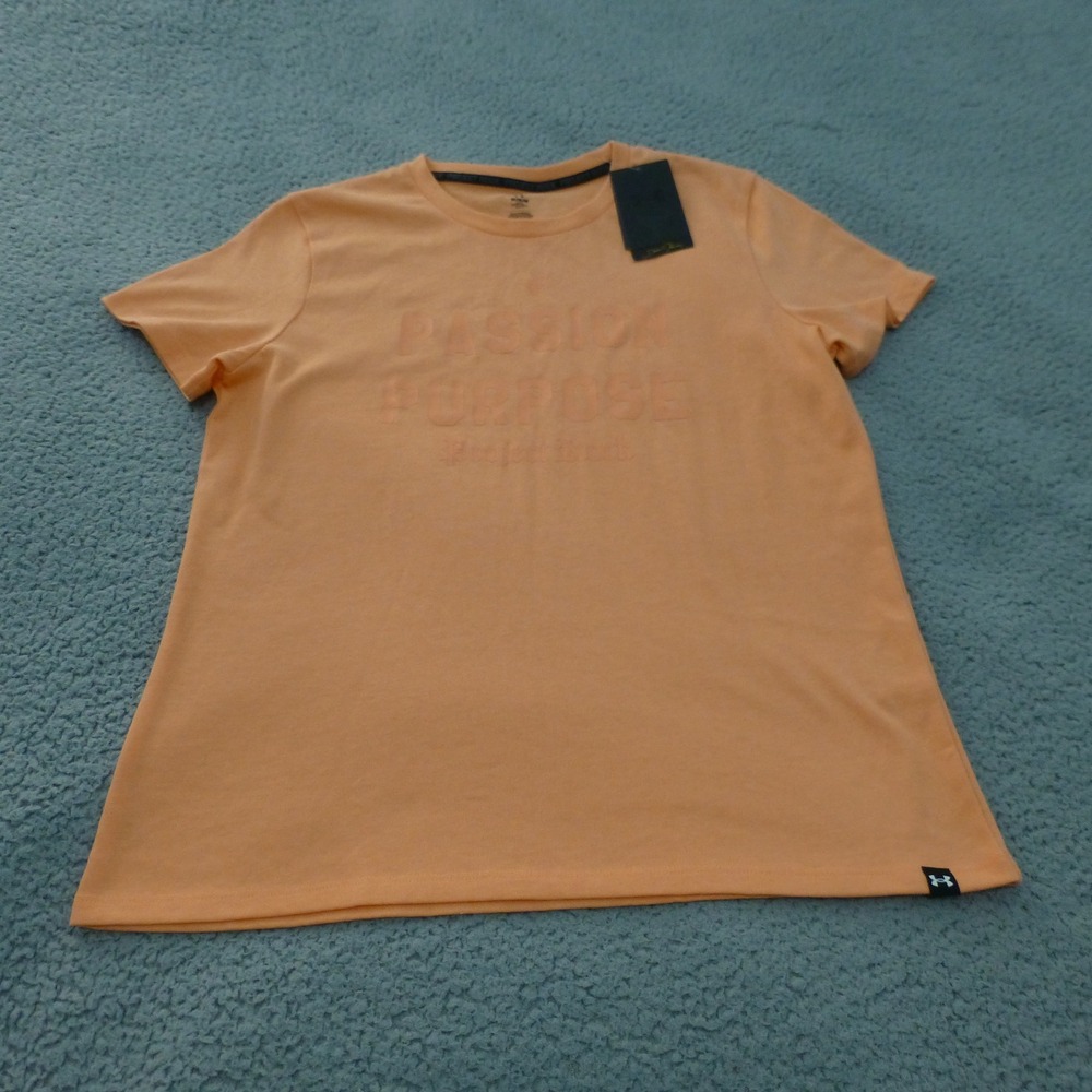 Under Armour Project Rock T Shirt Womens Medium Peach Loose Fit NWT Workout Gym - Picture 1 of 11